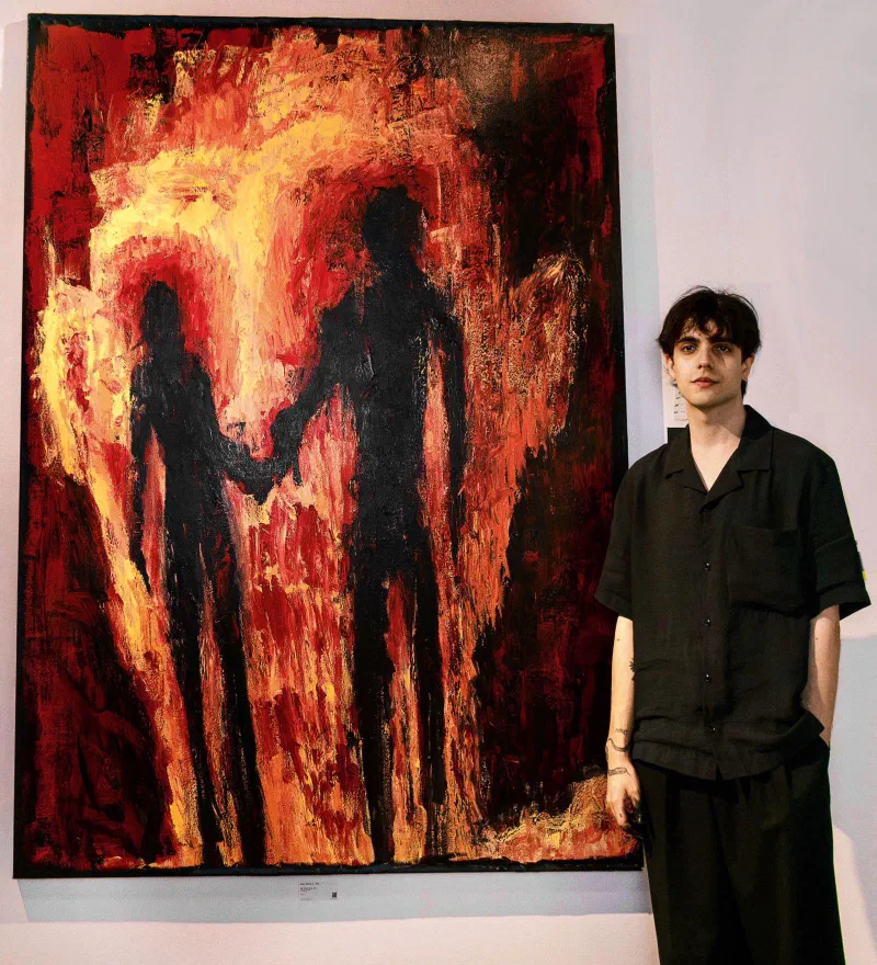Andrada beside One Without Half (2026) at Art Week Toronto, Artscape Youngplace, August 2026.