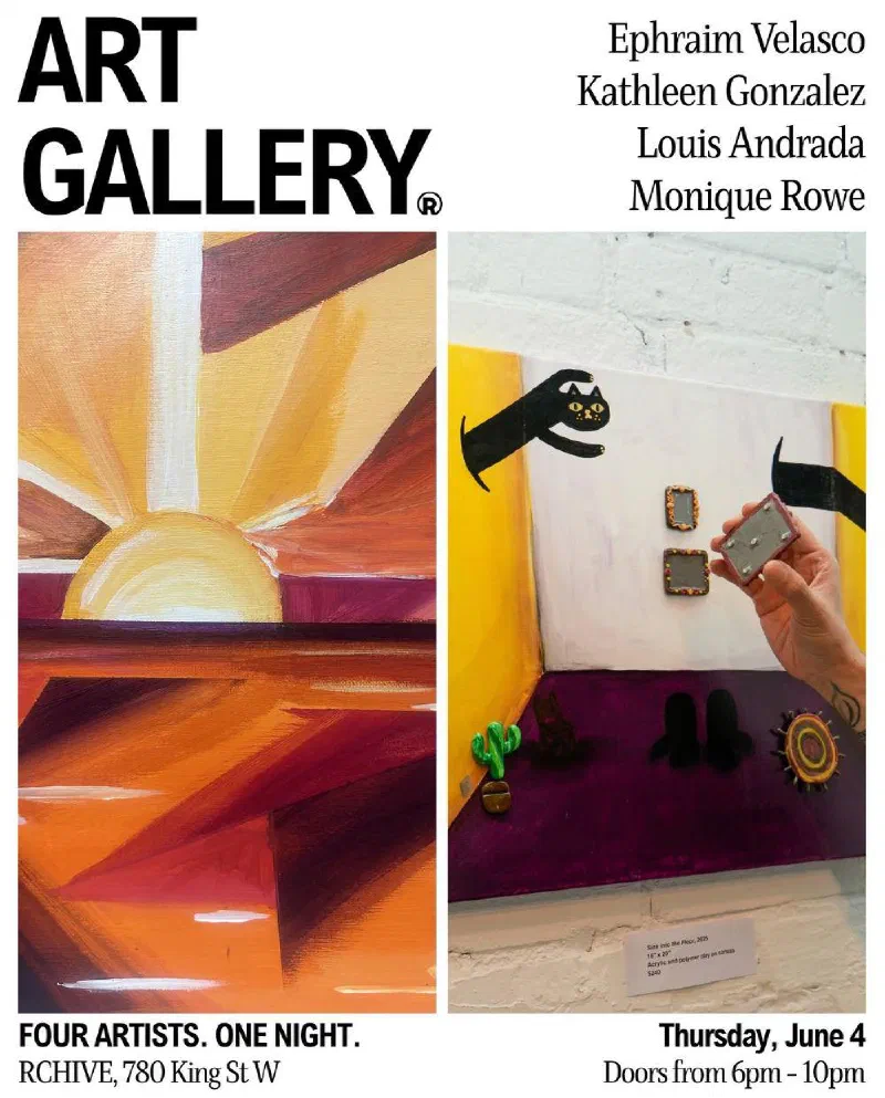 Poster for Art Gallery, a one-night show of four artists at RCHIVE, 780 King Street West, Toronto, on 4 June 2026. Andrada exhibited seven works, all from 2026.