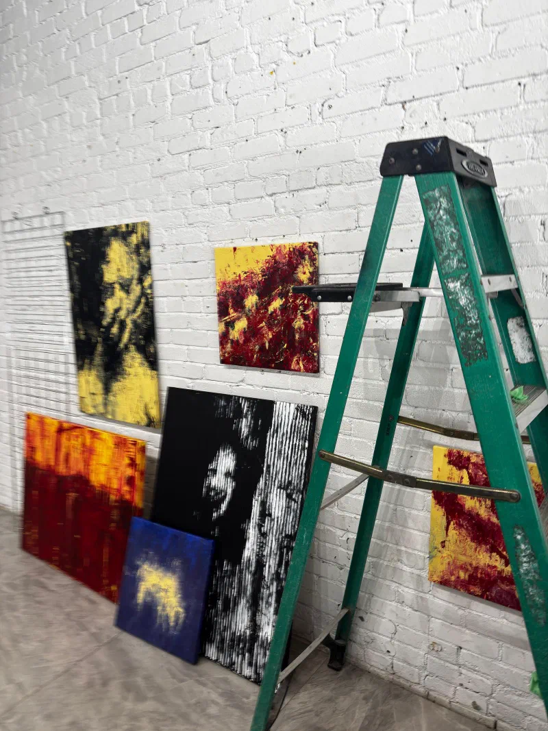 Works waiting to be hung at RCHIVE on 4 June 2026, the day of the Art Gallery show.