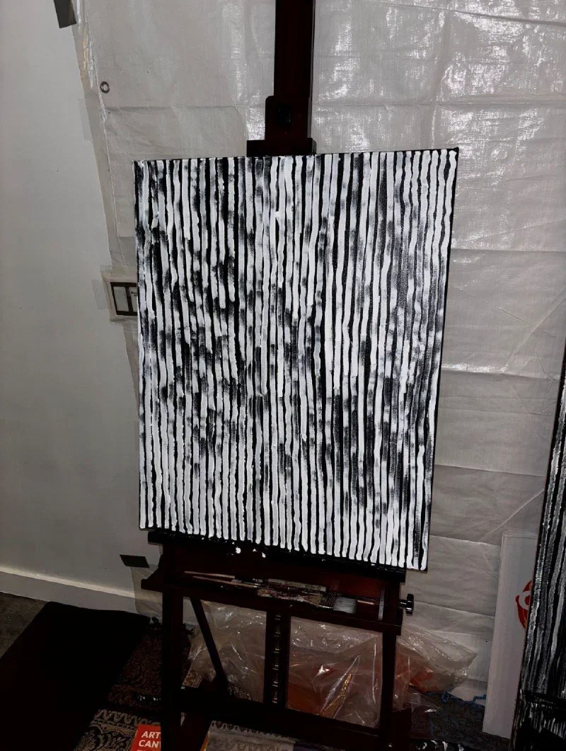 A painting in progress on the easel in the third studio, 2026.