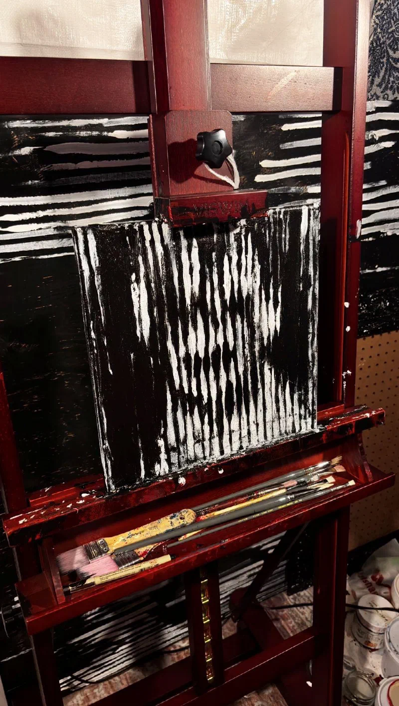 Self-portrait, finished, on the easel in the third studio.