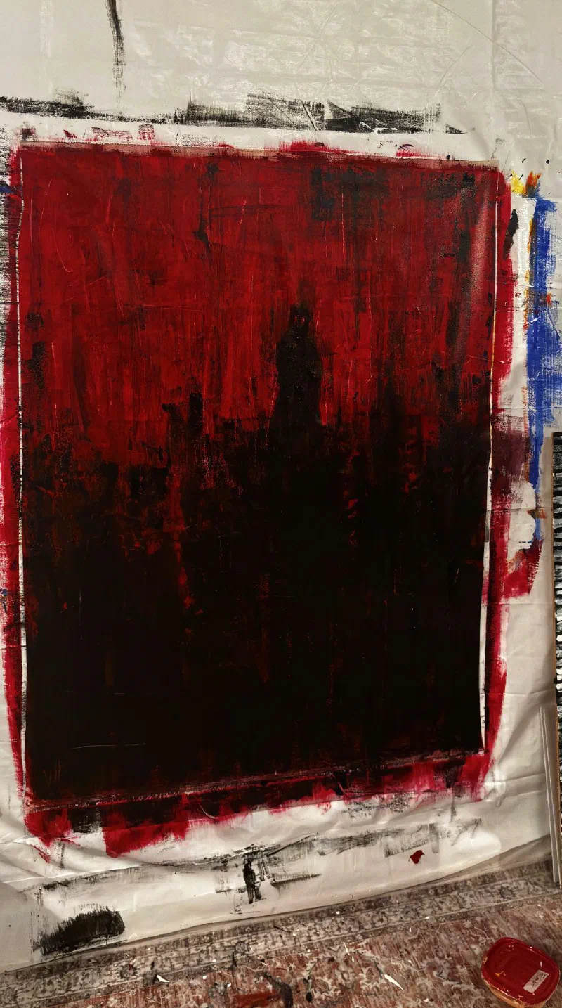 Ballad of Lost Dreams (2026), finished, on the studio wall.